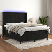 kontinentalseng med LED-lys 140x190 cm fløjl sort