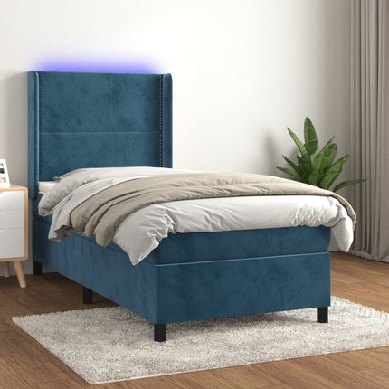 kontinentalseng med LED-lys 80x200 cm velour mørkeblå
