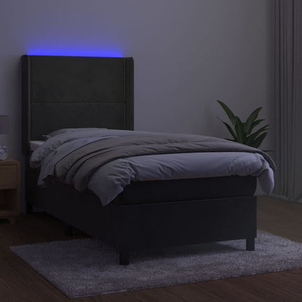 kontinentalseng med LED-lys 100x200 cm fløjl mørkegrå