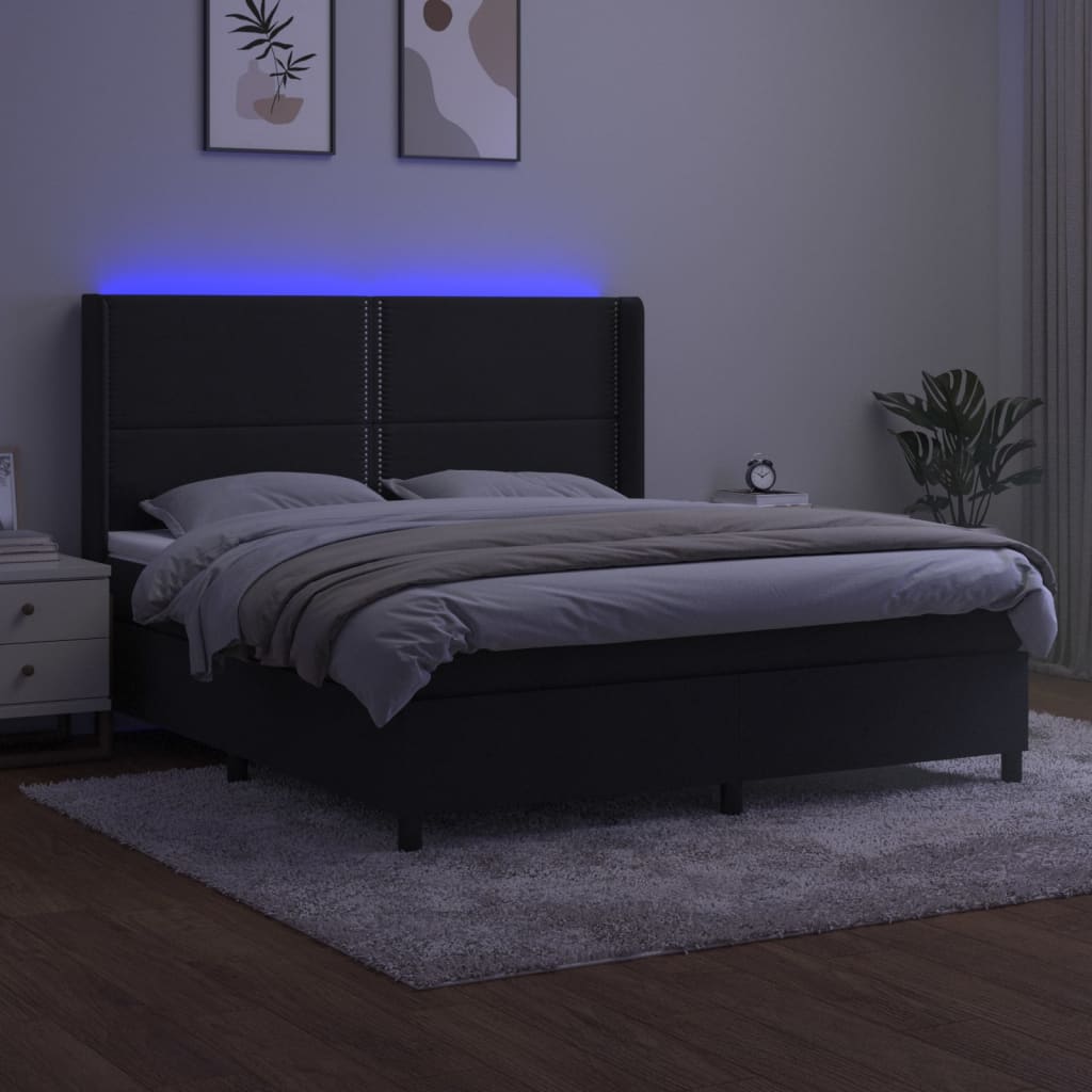 kontinentalseng med LED-lys 160x200 cm fløjl sort