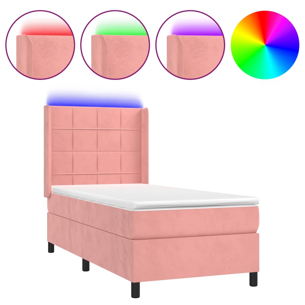 kontinentalseng med LED-lys 80x200 cm velour pink