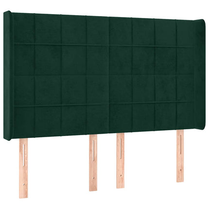 kontinentalseng med LED-lys 140x190 cm fløjl mørkegrøn