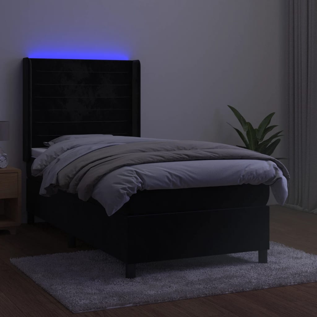 kontinentalseng med LED-lys 80x200 cm velour sort