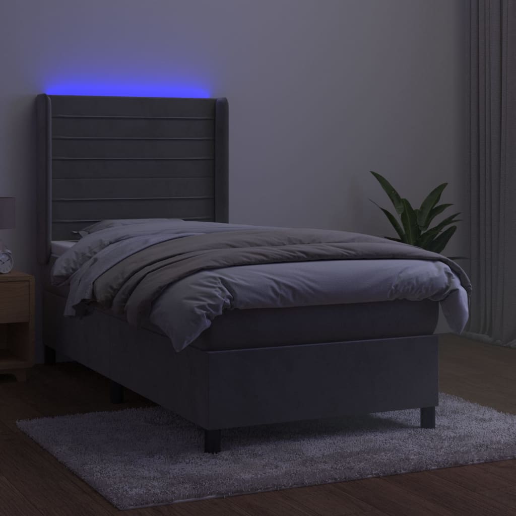 kontinentalseng med LED-lys 90x190 cm fløjl lysegrå