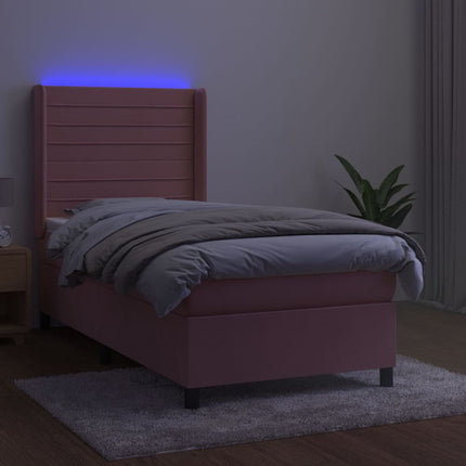kontinentalseng med LED-lys 90x190 cm fløjl lyserød