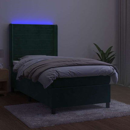 kontinentalseng med LED-lys 100x200 cm fløjl mørkegrøn