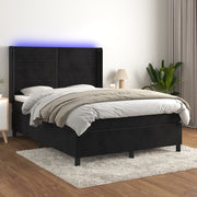 kontinentalseng med LED-lys 140x190 cm fløjl sort
