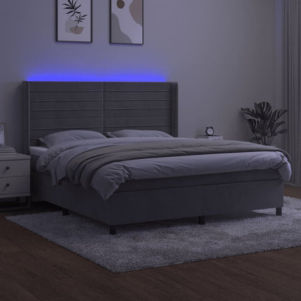 kontinentalseng med LED-lys 160x200 cm fløjl lysegrå