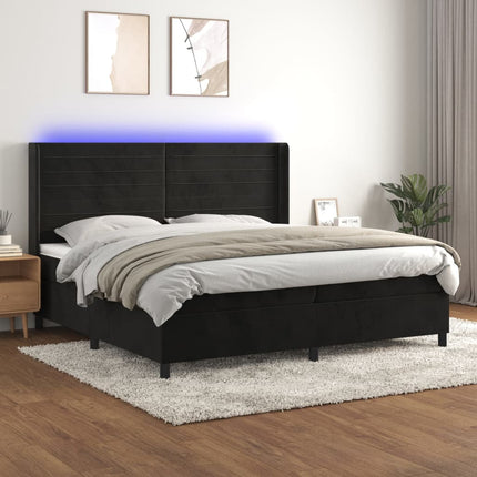 kontinentalseng med LED-lys 200x200 cm fløjl sort