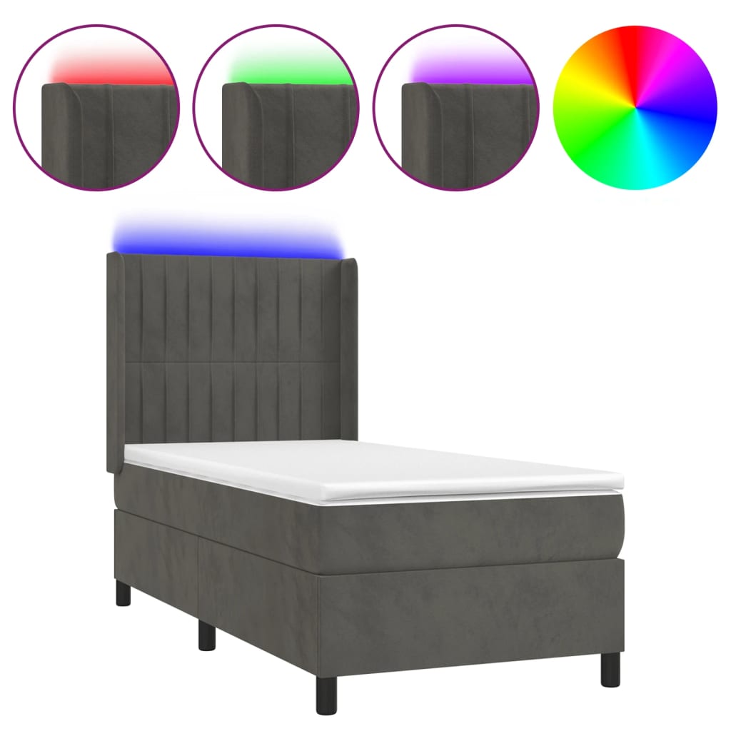 kontinentalseng med LED-lys 80x200 cm velour mørkegrå
