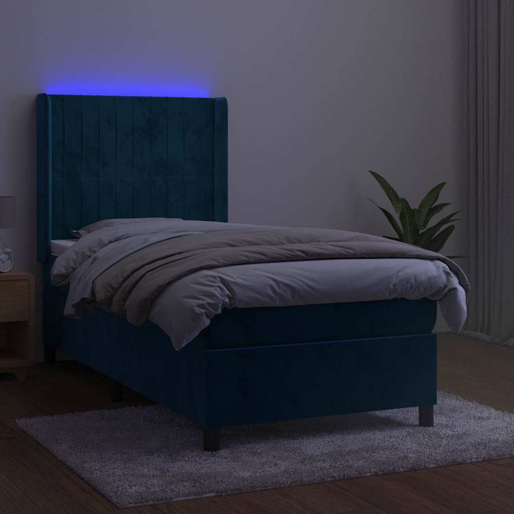 kontinentalseng med LED-lys 80x200 cm velour mørkeblå