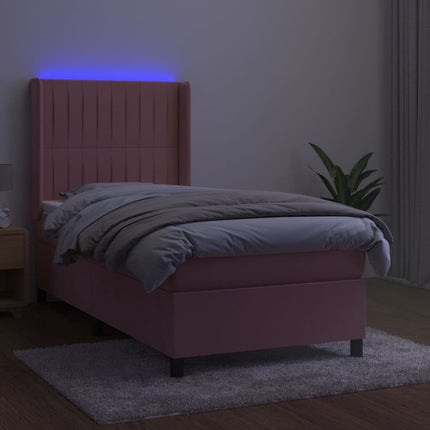 kontinentalseng med LED-lys 100x200 cm fløjl lyserød