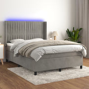 kontinentalseng med LED-lys 140x190 cm velour lysegrå