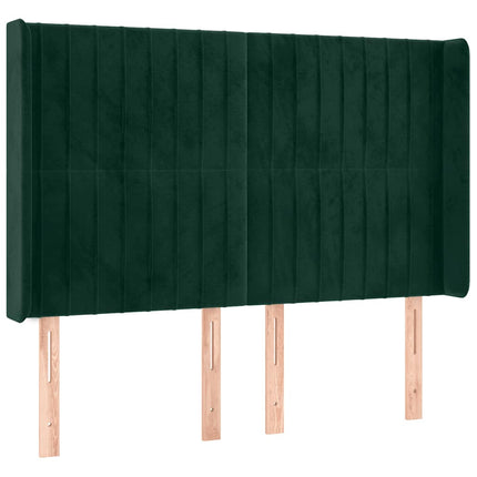 kontinentalseng med LED-lys 140x200 cm fløjl mørkegrøn