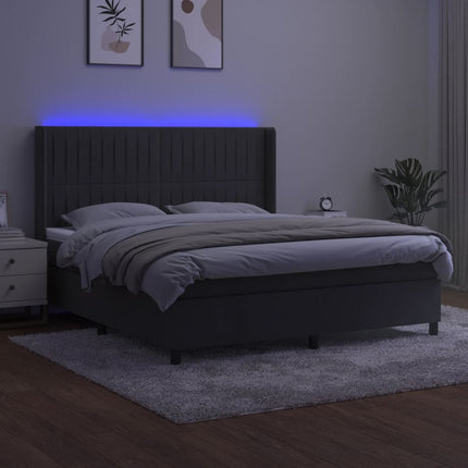 kontinentalseng med LED-lys 160x200 cm fløjl mørkegrå