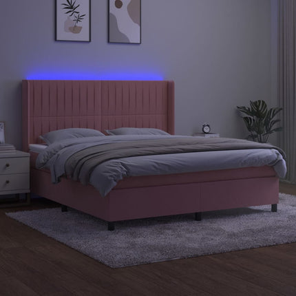 kontinentalseng med LED-lys 160x200 cm fløjl lyserød