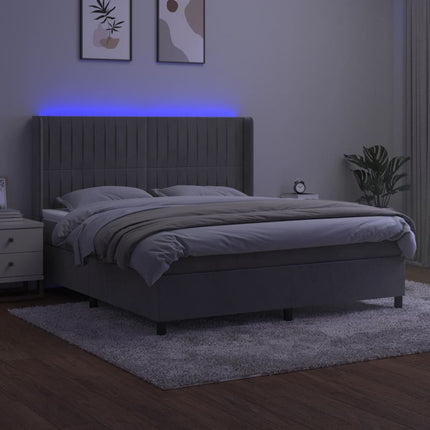kontinentalseng med LED-lys 180x200 cm fløjl lysegrå
