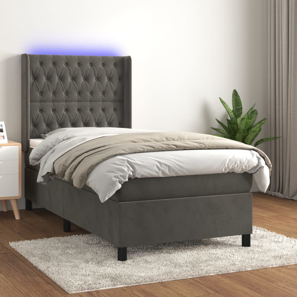 kontinentalseng med LED-lys 80x200 cm velour mørkegrå