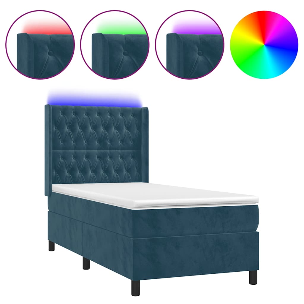 kontinentalseng med LED-lys 80x200 cm velour mørkeblå