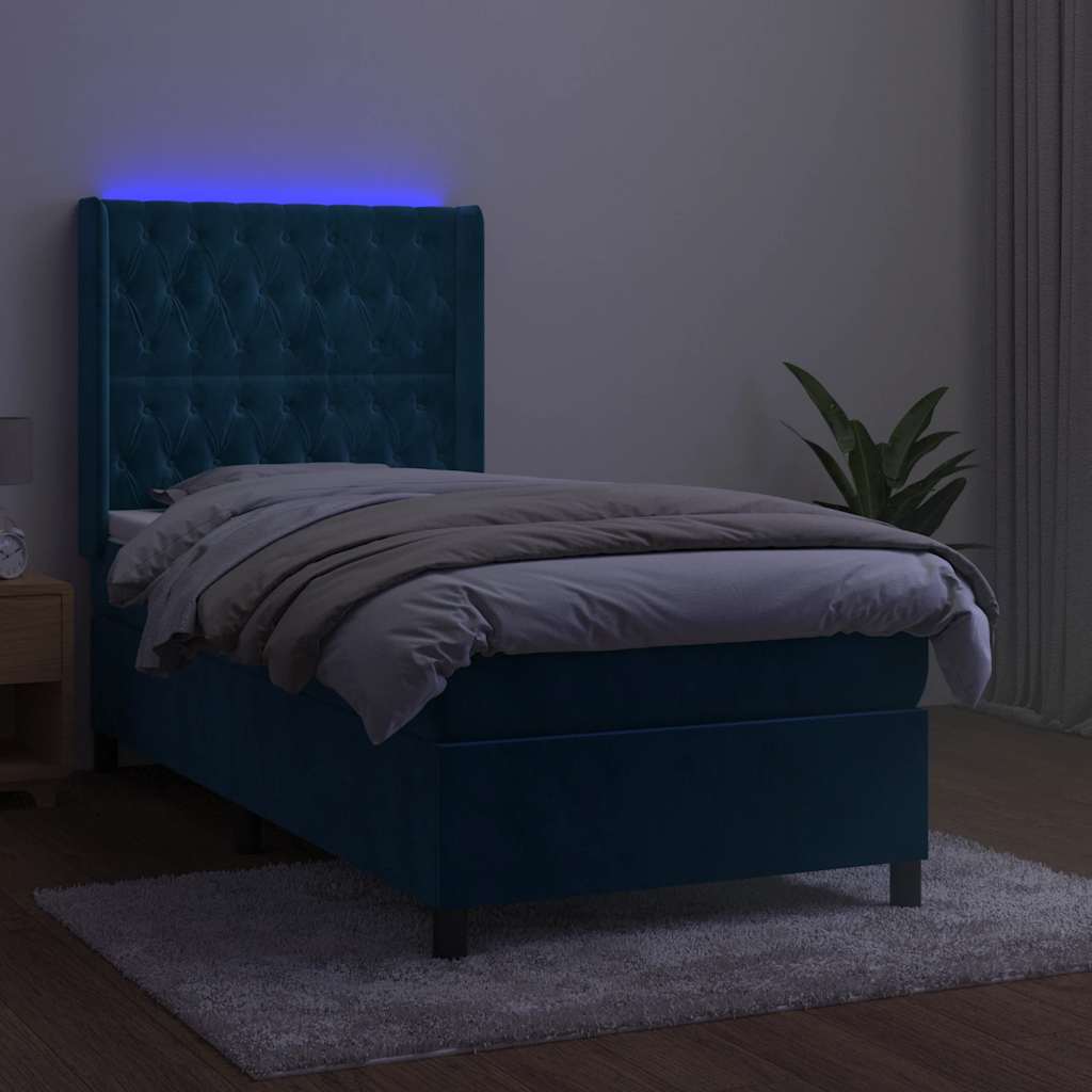 kontinentalseng med LED-lys 80x200 cm velour mørkeblå