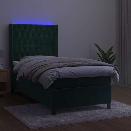 kontinentalseng med LED-lys 100x200 cm fløjl mørkegrøn