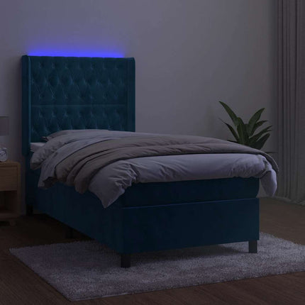 kontinentalseng med LED-lys 100x200 cm fløjl mørkeblå
