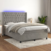 kontinentalseng med LED-lys 140x190 cm velour lysegrå