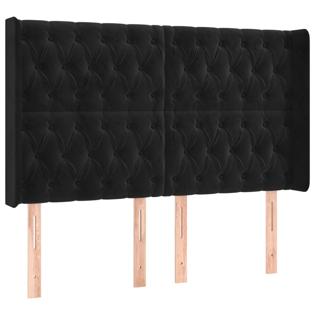 kontinentalseng med LED-lys 140x200 cm fløjl sort