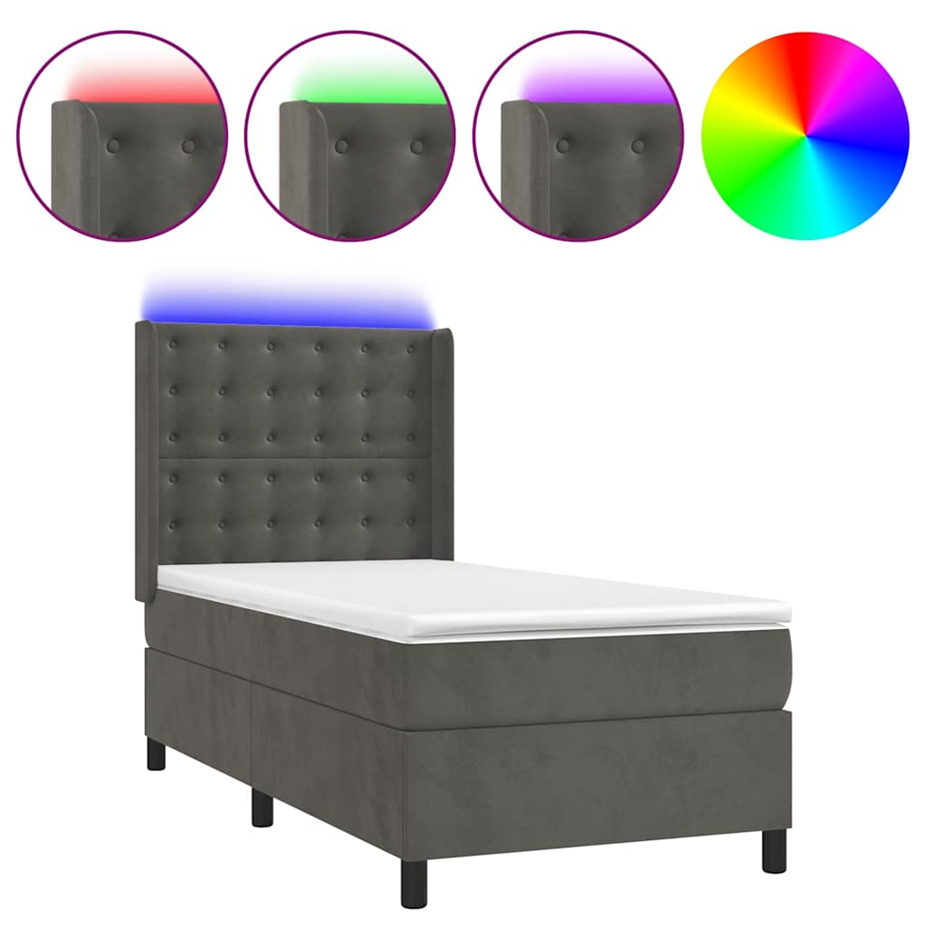 kontinentalseng med LED-lys 80x200 cm velour mørkegrå