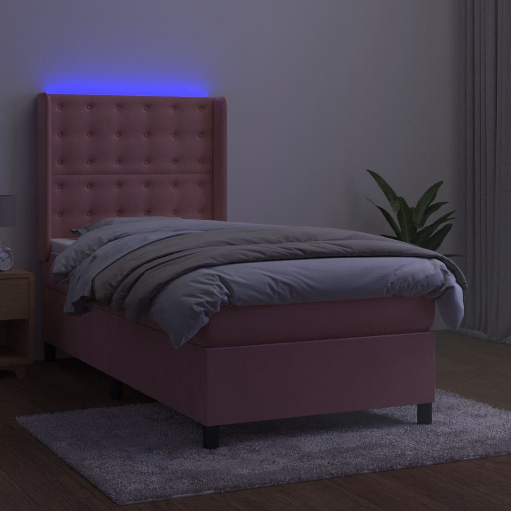 kontinentalseng med LED-lys 100x200 cm fløjl lyserød