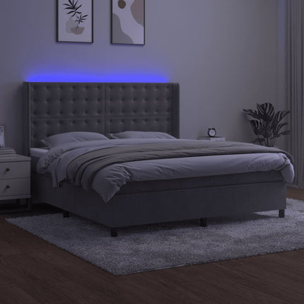 kontinentalseng med LED-lys 160x200 cm fløjl lysegrå