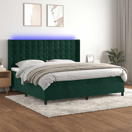 kontinentalseng med LED-lys 200x200 cm fløjl mørkegrøn