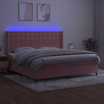 kontinentalseng med LED-lys 200x200 cm fløjl lyserød