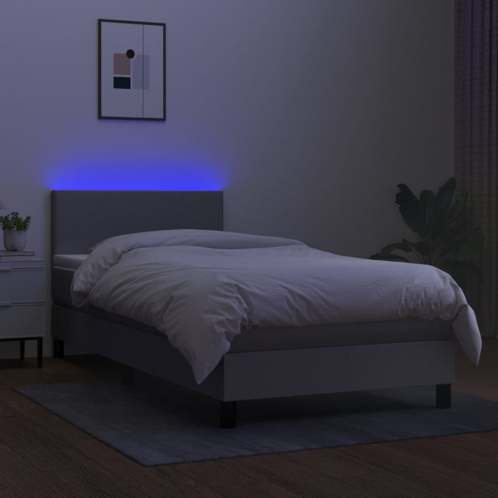 kontinentalseng med LED-lys 80x200 cm stof lysegrå
