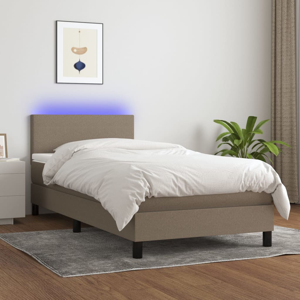 kontinentalseng med LED-lys 80x200 cm stof gråbrun