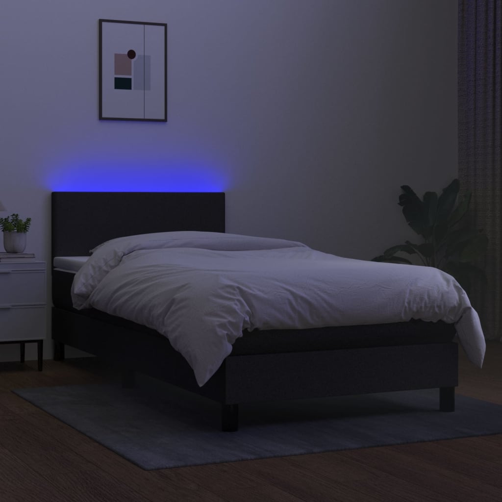 kontinentalseng med LED-lys 90x200 cm stof sort