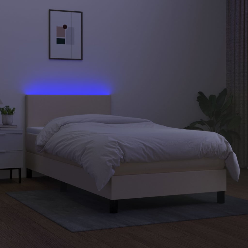 kontinentalseng med LED-lys 100x200 cm stof cremefarvet