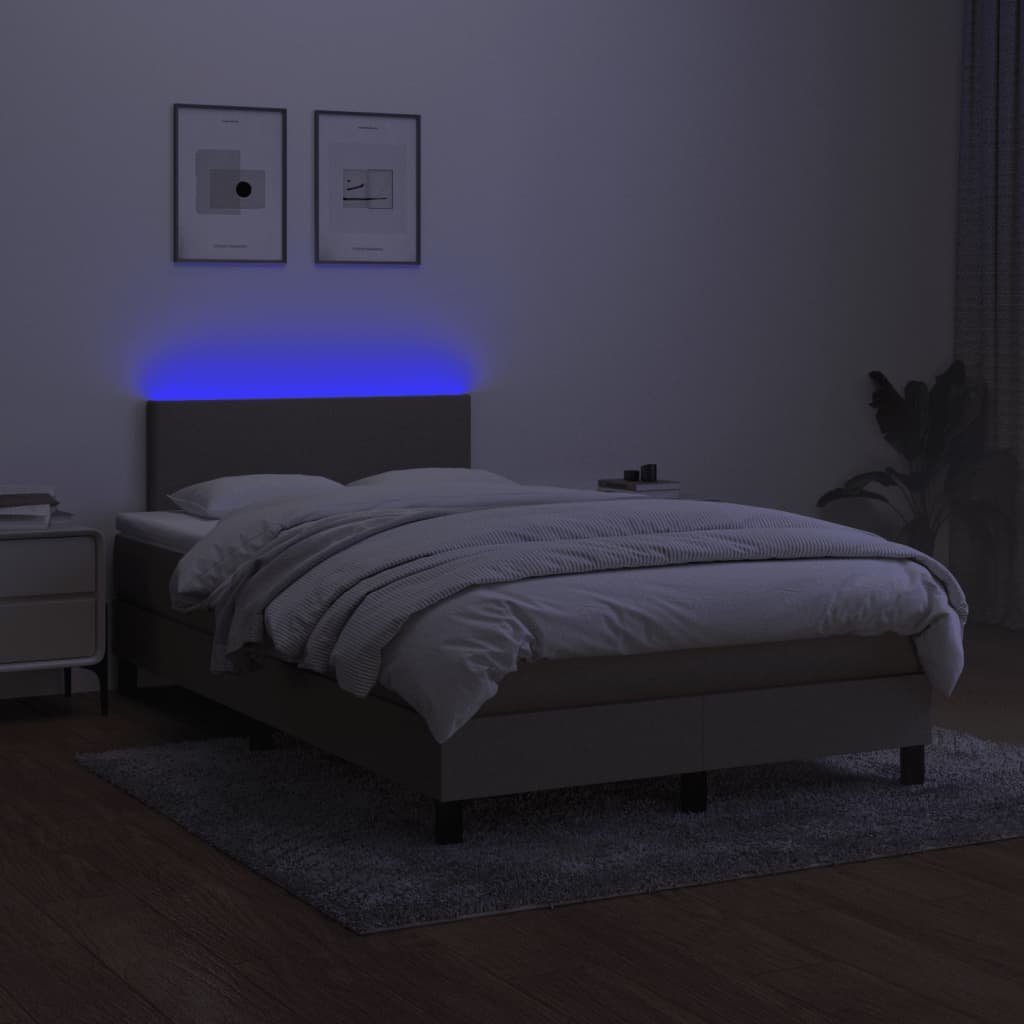 kontinentalseng med LED-lys 120x200 cm stof gråbrun