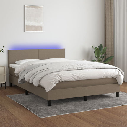 kontinentalseng med LED-lys 140x190 cm stof gråbrun