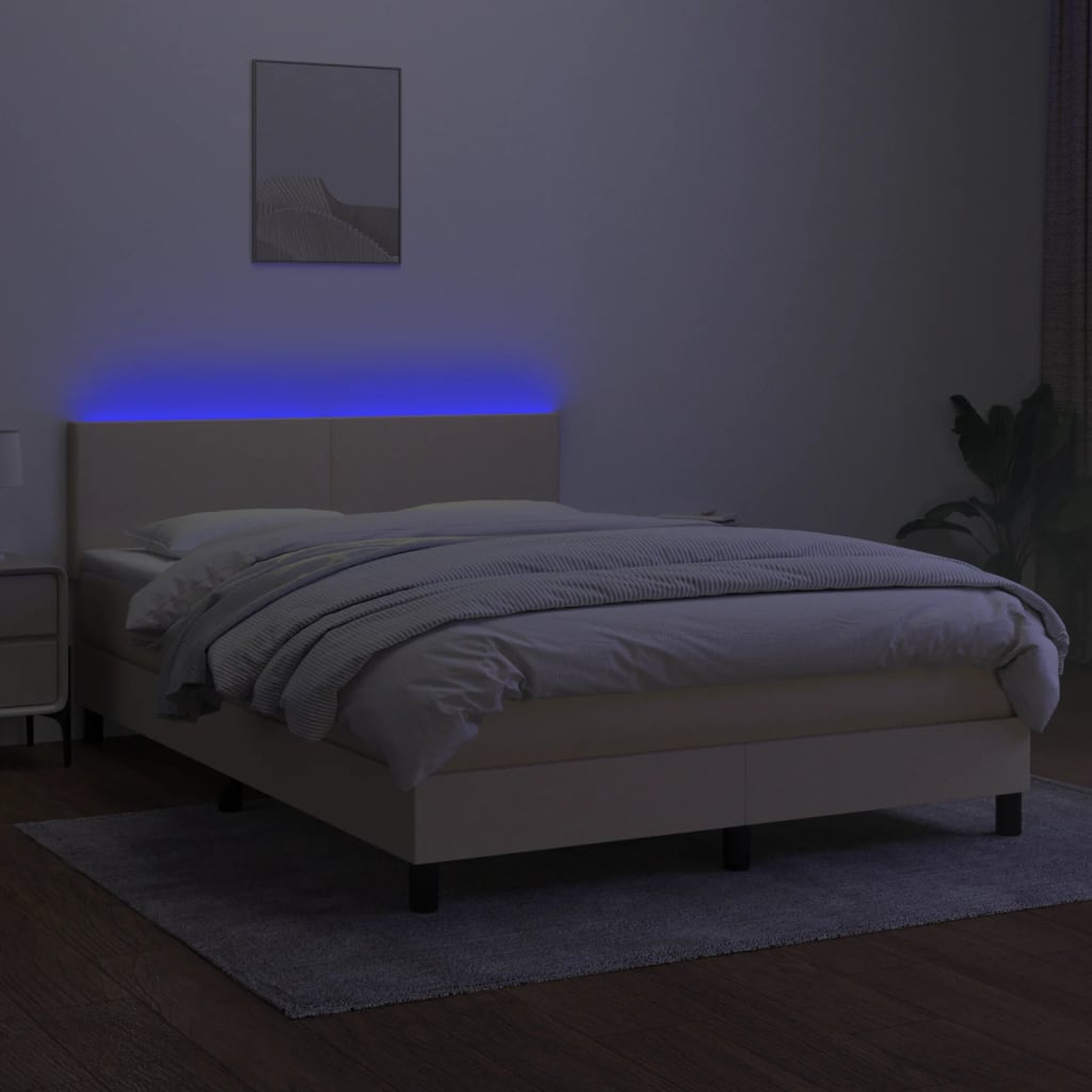 kontinentalseng med LED-lys 140x190 cm stof cremefarvet
