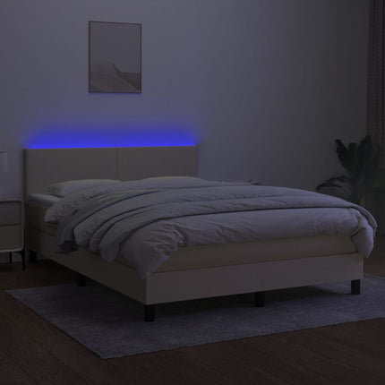 kontinentalseng med LED-lys 140x200 cm stof cremefarvet