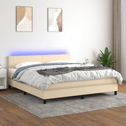 kontinentalseng med LED-lys 160x200 cm stof cremefarvet
