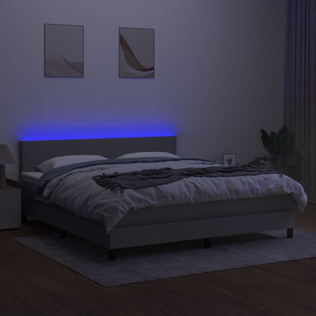 kontinentalseng med LED-lys 180x200 cm stof lysegrå