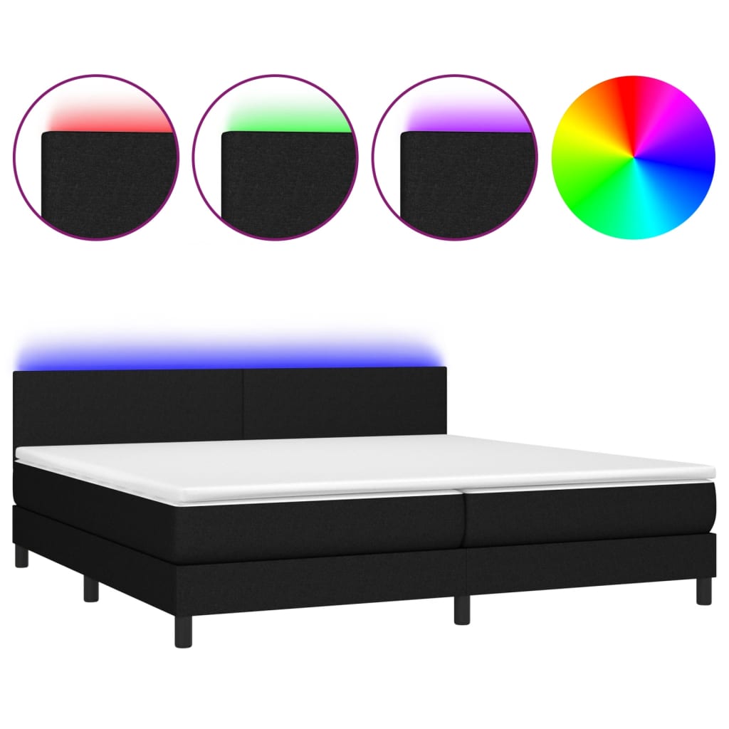 kontinentalseng med LED-lys 200x200 cm stof sort