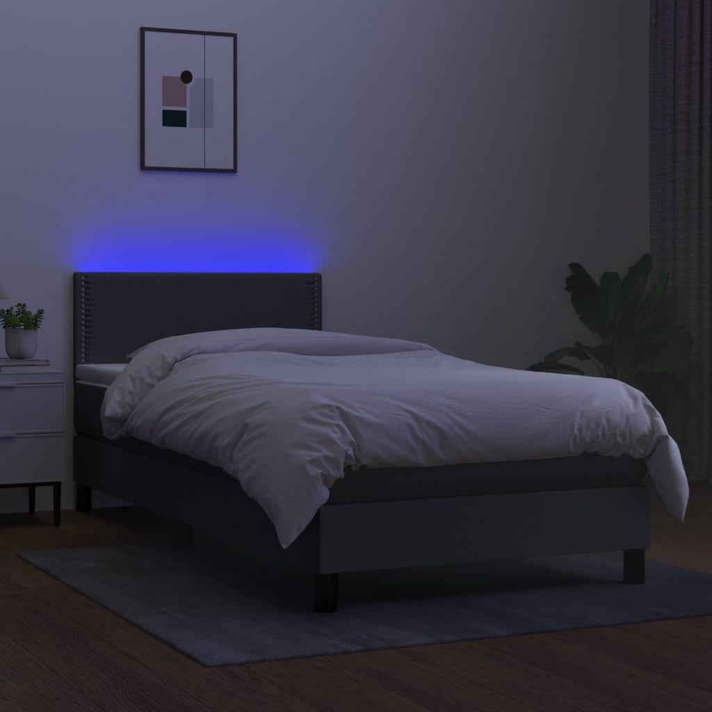 kontinentalseng med LED-lys 90x200 cm stof mørkegrå