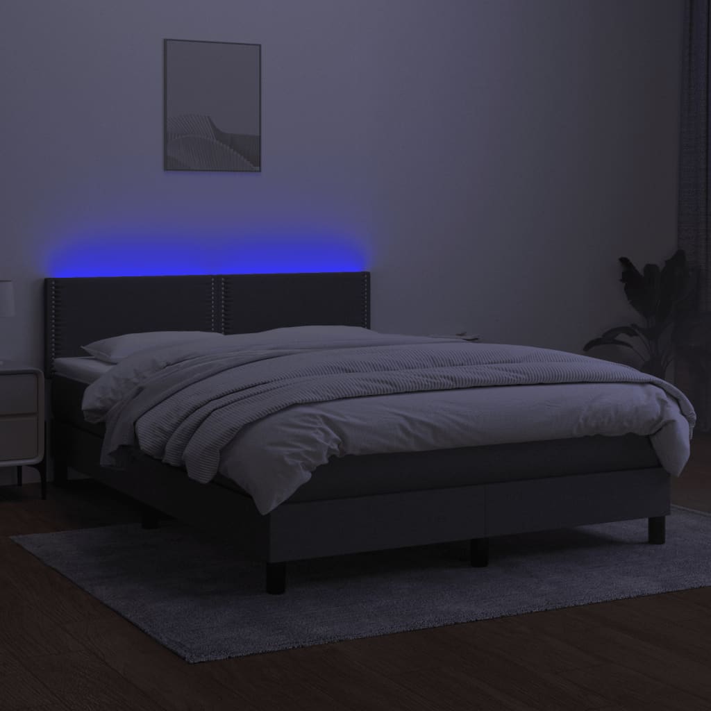 kontinentalseng med LED-lys 140x190 cm stof mørkegrå