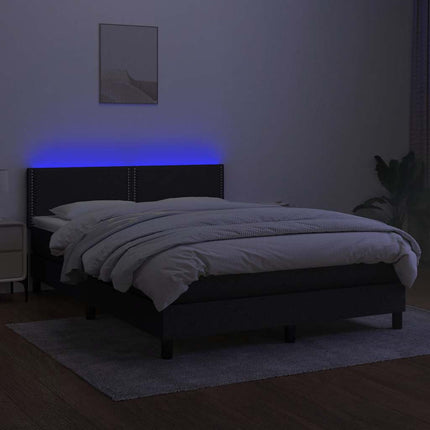 kontinentalseng med LED-lys 140x190 cm stof sort