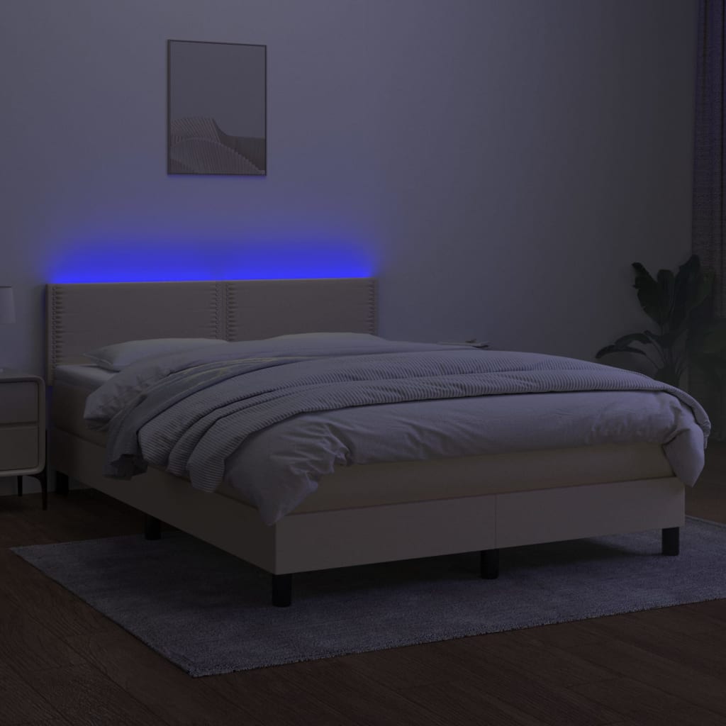 kontinentalseng med LED-lys 140x190 cm stof cremefarvet