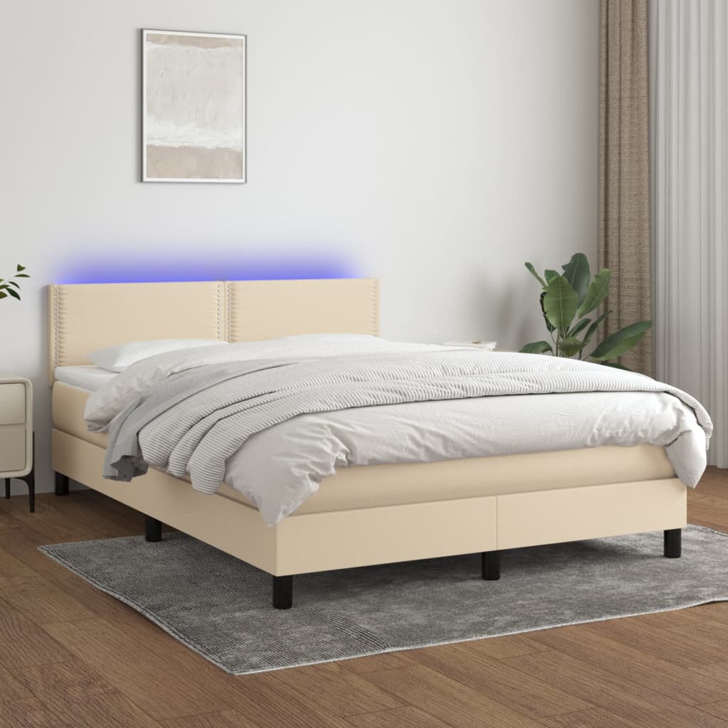 kontinentalseng med LED-lys 140x190 cm stof cremefarvet