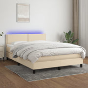 kontinentalseng med LED-lys 140x190 cm stof cremefarvet